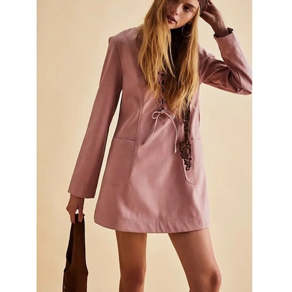 NWOT Free People Bradley Faux Suede Mini Dress in Pink Zephyr
